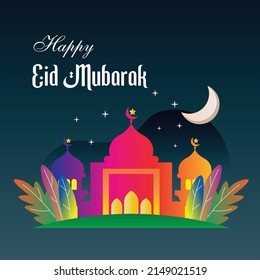 Eid Mubarak Social Media Post Template. Eid Mubarak with Mosque background design.