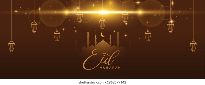 eid mubarak funkelndes Banner mit Laternen