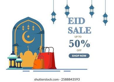 Eid Mubarak Special Discount Social Media Post Template. Eid Mubarak Sale. Eid Mubarak Sale Social Media Post. Eid Mubarak Celebration, Massive Sale, Massive Sale, Discount, Vector Illustration.