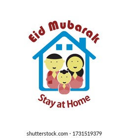 
eid mubarak stay at home. vector illustration in a flat style.