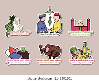Eid Mubarak Sticker Set. Handgezeichneter Doodle-Stil