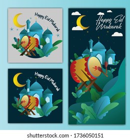 Eid mubarak template design background, design poster illustration, flat deisign eid mubarak vector illustration  