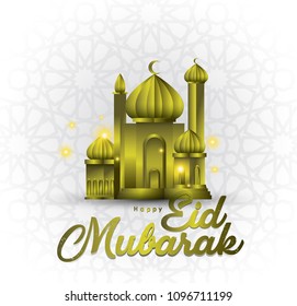 Eid Mubarak Template Design with Illustration. . Holy Day for Muslim and Islamic People. 