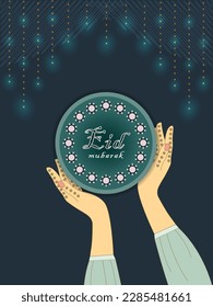 eid mubarak template with henna hands eid greeting card for muslims with henna hands