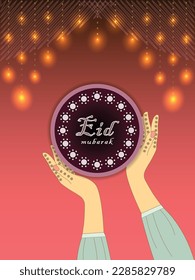 eid mubarak template with henna hands eid greeting card for muslims with henna hands