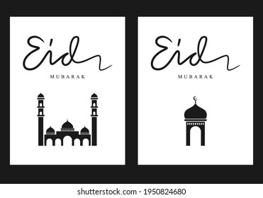 Eid Mubarak template, minimalist style in black and white suitable for social media