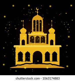 eid mubarak temple facade with moon
