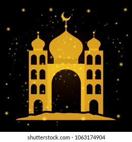 eid mubarak temple facade with moon