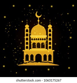 eid mubarak temple facade with moon