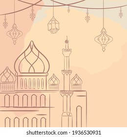 eid mubarak temple with lanterns