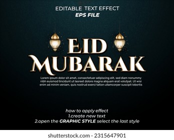 eid mubarak text effect, font editable, typography, 3d text. vector template