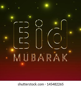 Eid Mubarak Text auf glänzendem grünem Hintergrund für das Festival der muslimischen Gemeinschaft.