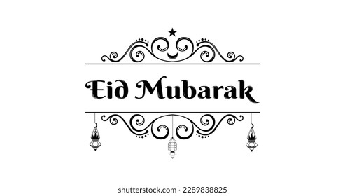 Eid Mubarak text with vintage ornament. Suitable for cards, banners, posters, and covers