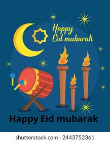 Eid mubarak theme, slogan graphics, and illustrations with patches for t-shirts and other uses
