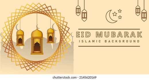 an eid mubarak themed background with a cream pastel color background, and there are some Islamic ornaments in it