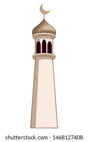 Eid mubarak tower with quarter moon vector illustration graphic design