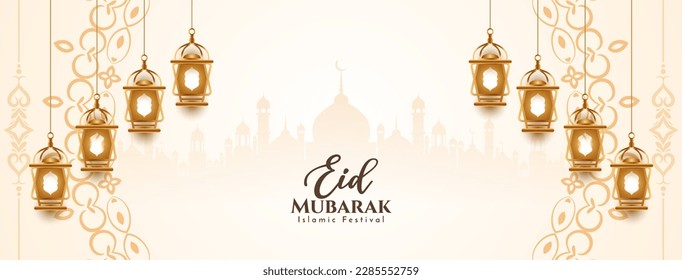 Eid Mubarak traditional festival islamic banner design vector