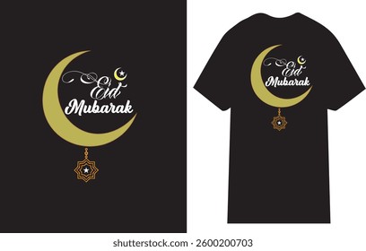  Eid Mubarak T-Shirt Design with Crescent Moon and Islamic Ornament
