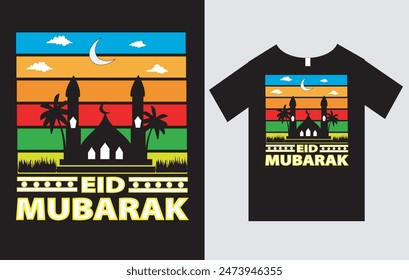 Archivo de Vector de diseño de camiseta de Eid Mubarak, diseño de camiseta de tipografía.