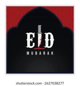 Eid Mubarak Typographic Design with Islamic Arch pattern. Illustration for Eid Al-Adha Greeting Card Template, social media post, poster design.
