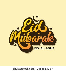 Tipografía y caligrafía de Eid Mubarak para la festividad del saludo musulmán. Eid ul-Fitr, Eid al Adha. Tarjeta de felicitación religiosa islámica de la fiesta. Logo de Eid dibujado a mano con Ilustración vectorial de luna y estrellas.