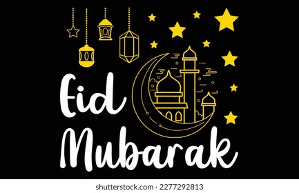 Eid Mubarak Typography and Calligraphy. Eid ul-Fitr, Eid ul-Adha. Religious holidays are celebrated by Muslims worldwide. Creative Idea, Concept Design Eid Mubarak. Colorful vector background T-shirt 
