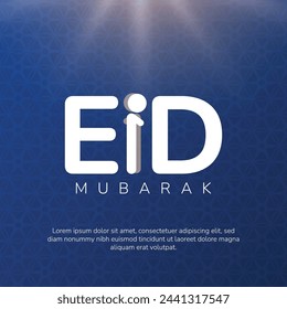 Eid Mubarak typography design with people hugging and wishing Eid Mubarak against a vibrant background