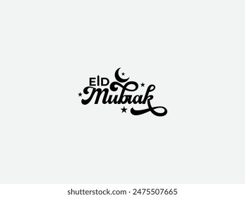 Eid Mubarak typography design with star half moon. Eid holiday design. Ramadan. Eid Mubarak text vector black color. Premium. Festival. Modern. Handwritten.