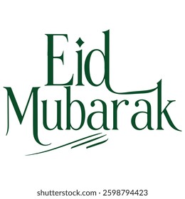 Eid Mubarak typography designed with intricate patterns and bright colors.