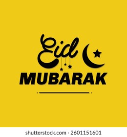 Eid Mubarak Typography in English on Yellow and Black Theme. Eid al Fitr Mubarak typography.