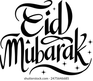 Eid Mubarak Typography Logo Design With Sparkle on white background