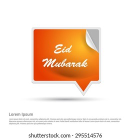 Eid Mubarak typography on Orange curl speech bubble