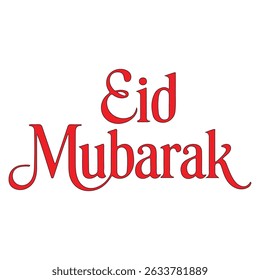 Eid Mubarak typography in red color with black stroke and white background 