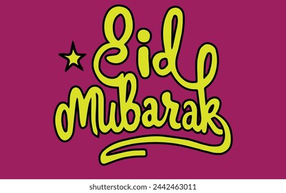 Eid Mubarak in typography text and pink background. Eid festival celebration. Islamic greeting Eid Mubarak. Eid concept for Muslim holiday