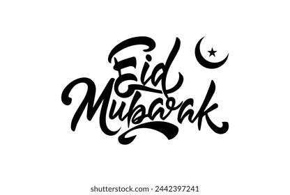 Eid Mubarak Typography Vector Design, Eid Mubarak Black and White typography. isolated calligraphy of happy eid mubarak in black color