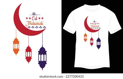 Eid Mubarak Typography Vector Illustration and Colorful White Background
