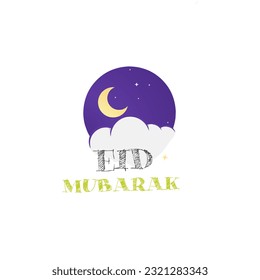Eid Mubarak. Eid ul fitr. Eid ul adha Mubarak. Muslim festival greetings card. Crescent moon and cloud in the sky with Eid Greetings.  
