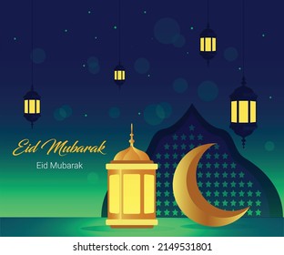 Eid Mubarak Eid ul Fitr greeting background vector illustration