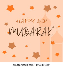 Eid mubarak vector. Eid al- fitr. Muslim celebration. Orange background.
