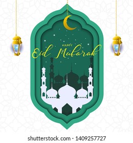 Eid mubarak vector background, beautiful eid al fitr banner 