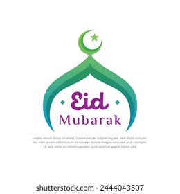 Tarjeta de felicitación del diseño del Vector de Eid mubarak, afiche de los medios sociales, ilustración de fondo de eid al fitr con mezquita, luna creciente y estrella
