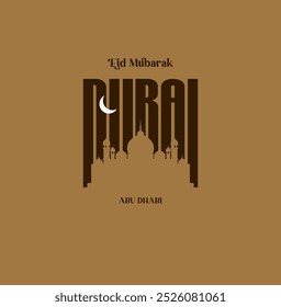 Eid Mubarak vector design greeting card template with typo wishes Eid Mubarak for Dubai and muslim people. islamic background