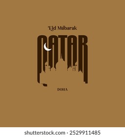 Eid Mubarak vector design greeting card template with typo wishes Eid Mubarak for QATAR and muslim people. islamic background