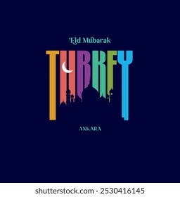 Eid Mubarak vector design greeting card template with typo wishes Eid Mubarak for Turkey and muslim people. islamic background