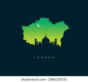 Eid Mubarak vector design greeting card template with typo wishes Eid Mubarak for london and muslim people. islamic background