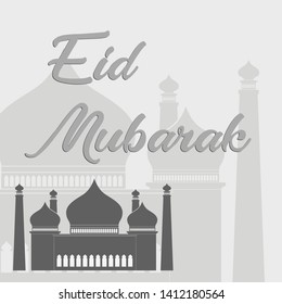 Eid mubarak vector flat design with grey color