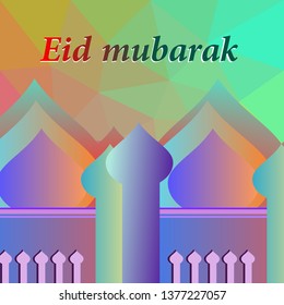 Eid mubarak vector greeting card design with mosque