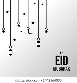 Eid Mubarak vector greeting card. Flat minimal design for corporate companies and social media.