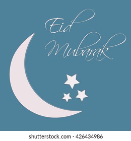 Eid mubarak vector icon with crescent or half moon and stars. Islam celebration post card. Muslim holiday sign. 