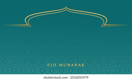Eid Mubarak vector illustration design. Green gradient eid mubarak background with motif texture islamic. Islamic mosque design with golden eid mubarak design